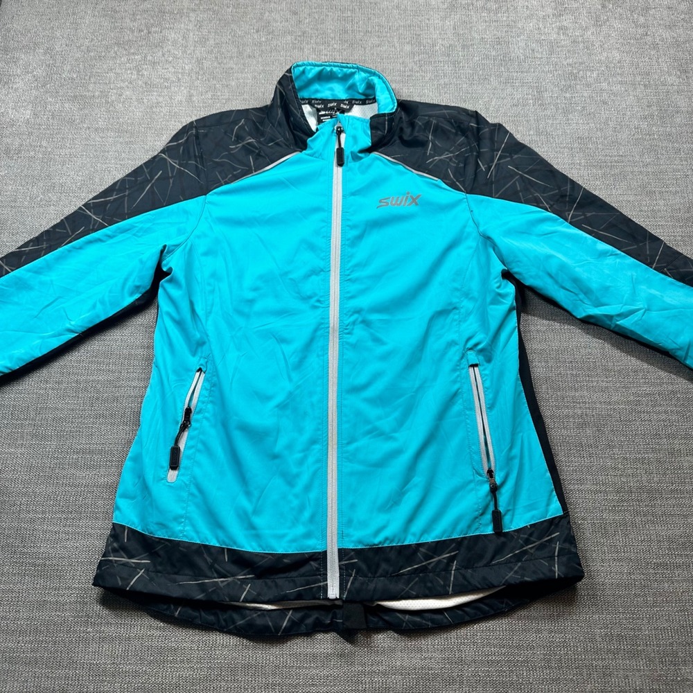 Swix Performance Jacket Womens Medium Blue Black Ski Running Windbreaker